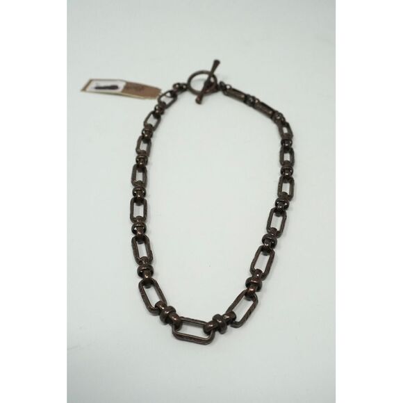 Lucky Brand Antiqued Copper Tone Chunky Link Necklace with Filagree Design NWT - Picture 2 of 4